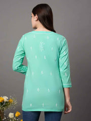 sea green cotton top with chikankari