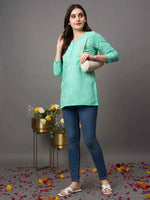 Load image into Gallery viewer, sea green cotton top with chikankari
