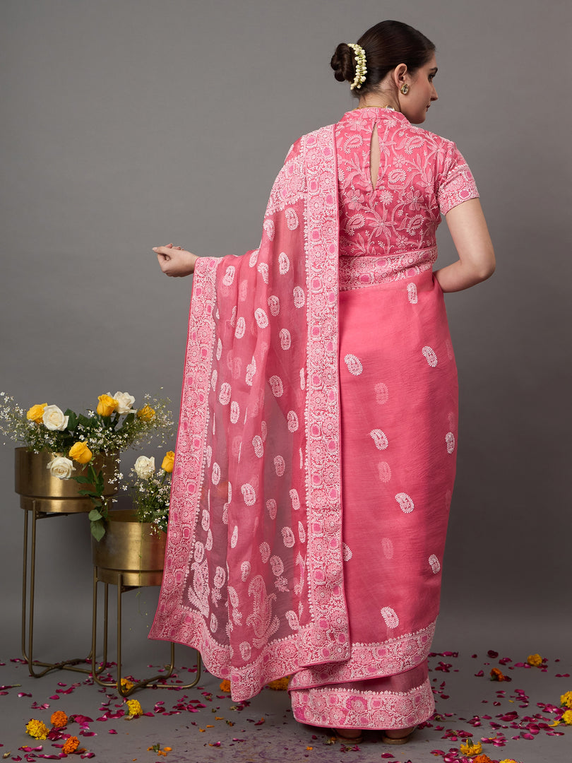Silk organza saree with chiknakri - Rakhi Apparels
