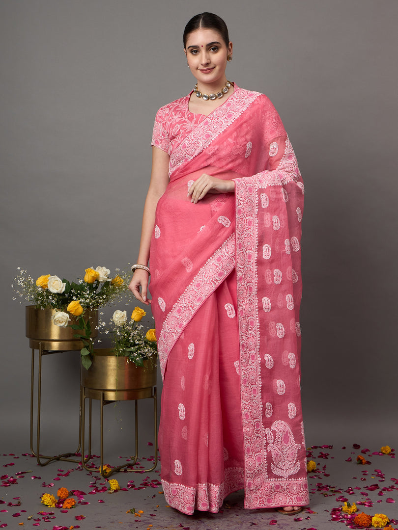 Silk organza saree with chiknakri - Rakhi Apparels