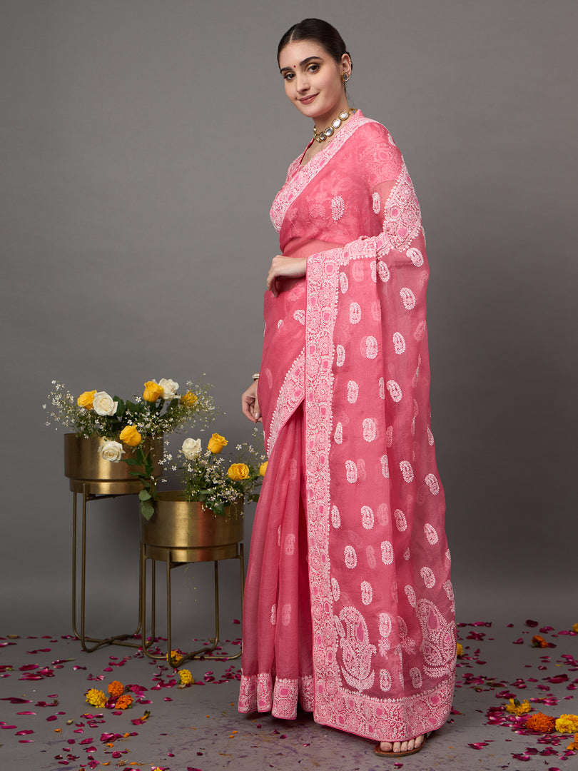 Silk organza saree with chiknakri - Rakhi Apparels
