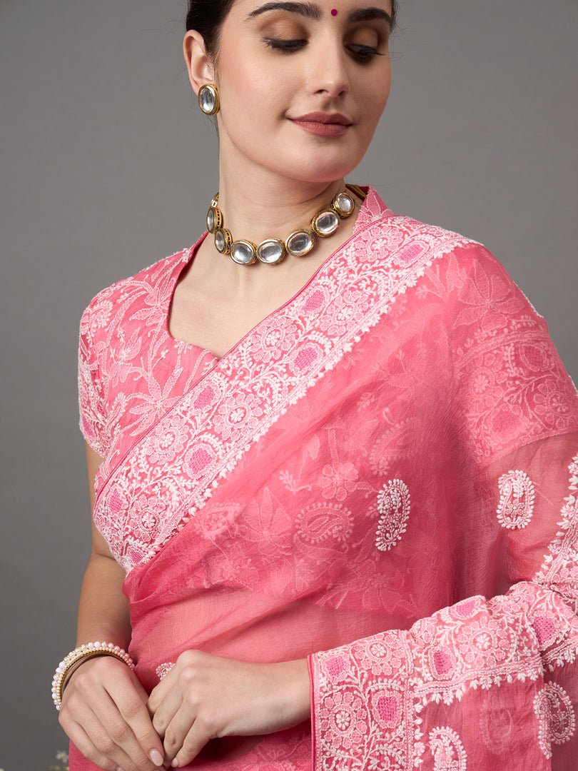 Silk organza saree with chiknakri - Rakhi Apparels