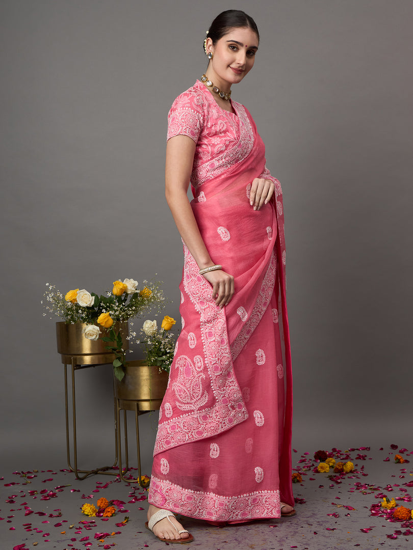 Silk organza saree with chiknakri - Rakhi Apparels