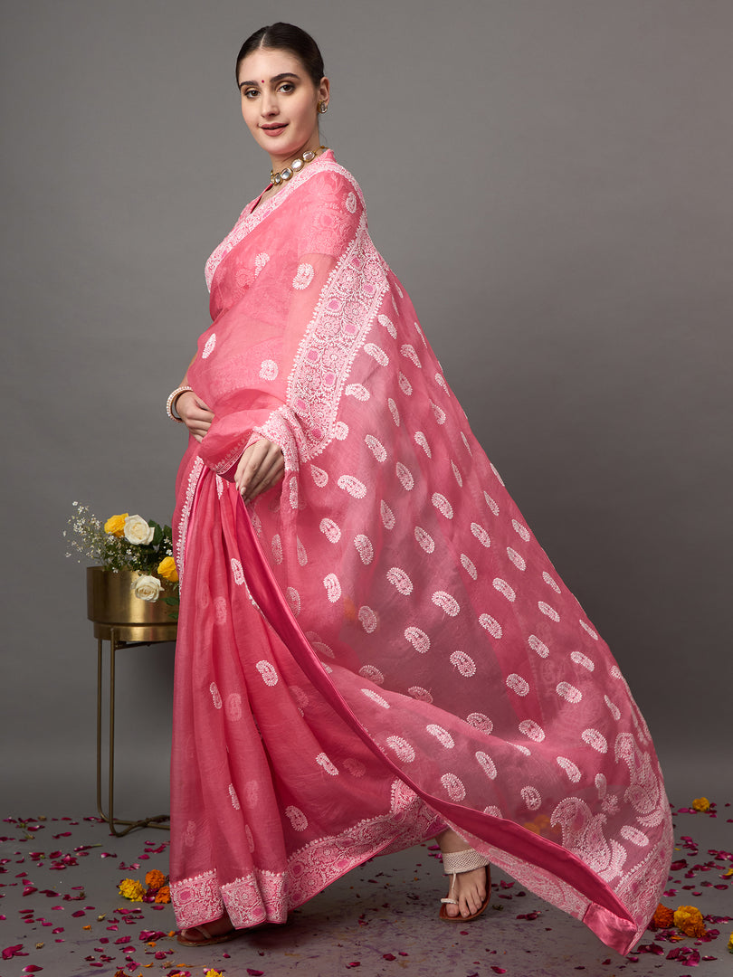 Silk organza saree with chiknakri - Rakhi Apparels