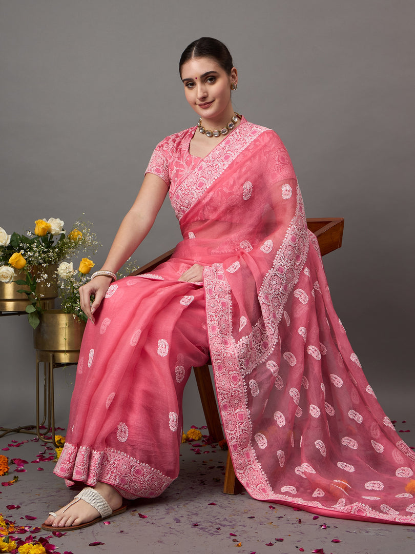 Silk organza saree with chiknakri - Rakhi Apparels