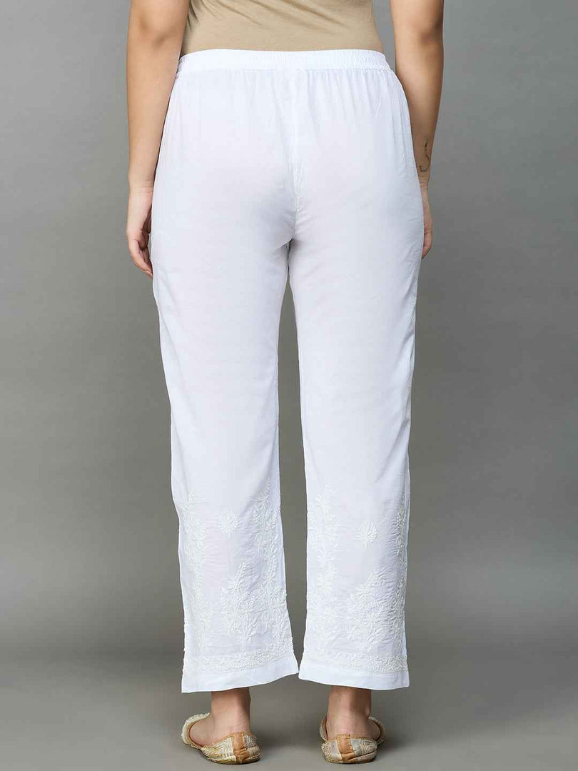 white cotton pants with chikankari