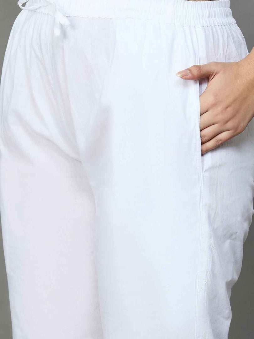 white cotton pants with chikankari