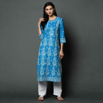 Load image into Gallery viewer, Blue cotton silk side button kurta

