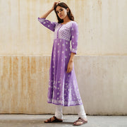 Mauve cotton anarkali with chikankari