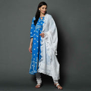 Blue cotton anarkali with chikankari and waist coat design