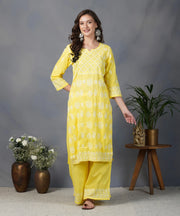 yellow cotton sharara set with chikankari set of 2 - Rakhi Apparels