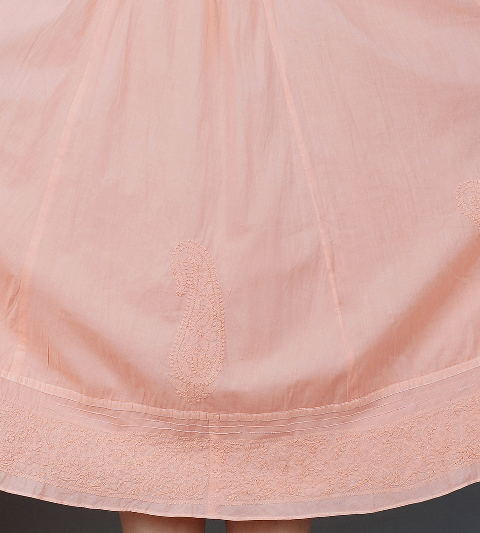 peach cotton lined skirt with chikankari