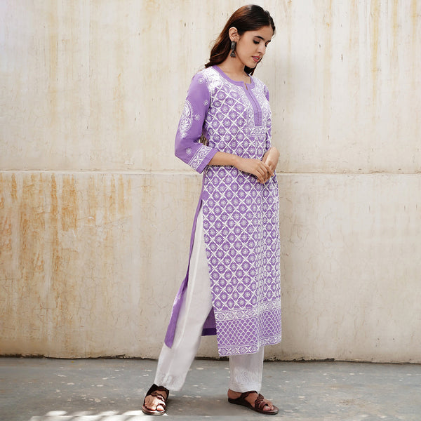 mauve cotton kurta with all over jaal