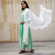 Green cotton high collar anarkali with chikankari