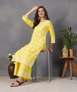 Load image into Gallery viewer, yellow cotton sharara set with chikankari set of 2 - Rakhi Apparels

