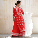 Load image into Gallery viewer, Carrot color kurt with back ties with shrarara set of 2

