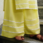 Load image into Gallery viewer, lime yellow cotton kurta with sharara/dupatta with applique work set 0f 3
