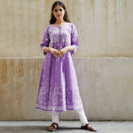 Load image into Gallery viewer, Mauve cotton anarkali with chikankari

