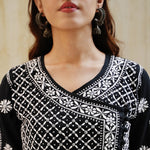 Load image into Gallery viewer, Black cotton side button anarkali
