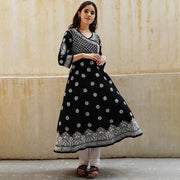 Black cotton side button anarkali