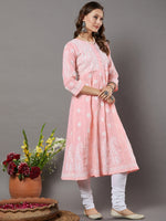 Load image into Gallery viewer, Peach Cotton Chikankari Anarkali Kurta