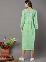 Load image into Gallery viewer, Green cotton front button dress with chikankari
