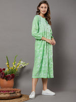 Load image into Gallery viewer, Green cotton front button dress with chikankari
