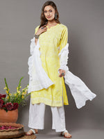 Load image into Gallery viewer, Yellow cotton chikankari high collar kurta
