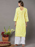 Load image into Gallery viewer, Yellow cotton chikankari high collar kurta
