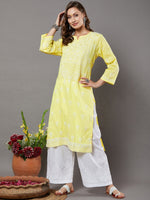 Load image into Gallery viewer, Yellow cotton chikankari high collar kurta
