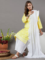 Load image into Gallery viewer, Yellow cotton chikankari high collar kurta
