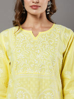 Load image into Gallery viewer, Yellow cotton chikankari high collar kurta
