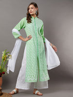Load image into Gallery viewer, Sea green cotton chikankari high collar kurta
