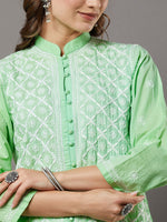 Load image into Gallery viewer, Sea green cotton chikankari high collar kurta
