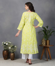 lime green cotton anrakali with waist coat - Rakhi Apparels