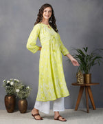 Load image into Gallery viewer, lime green cotton anrakali with waist coat - Rakhi Apparels
