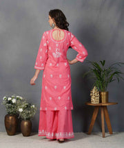 Carrot coloured cotton kurta with chikankari and sharara  set of 2