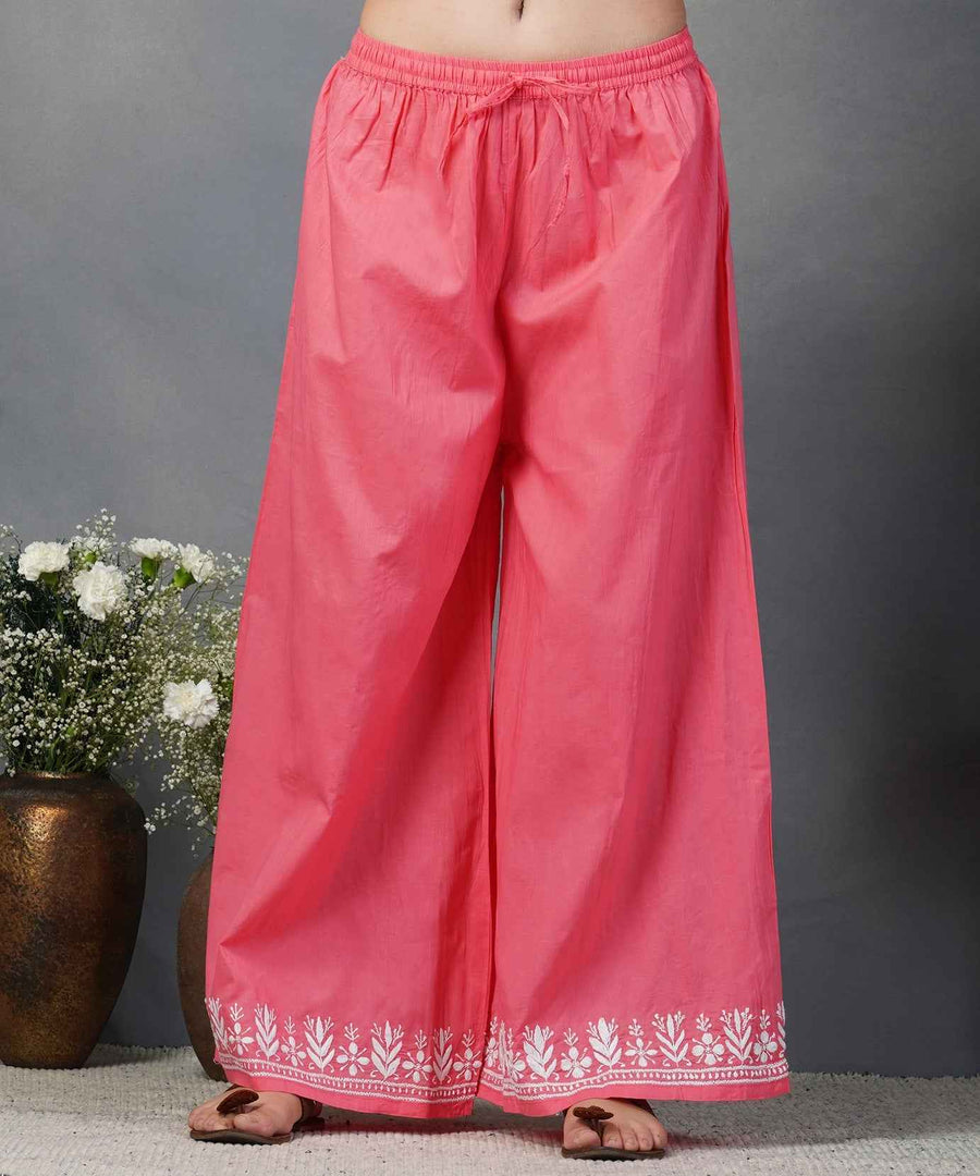 Carrot coloured cotton kurta with chikankari and sharara  set of 2