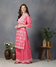 Carrot coloured cotton kurta with chikankari and sharara  set of 2