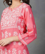 Load image into Gallery viewer, Carrot coloured cotton kurta with chikankari and sharara  set of 2
