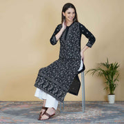 Black cotton kurta with all over tepchi chikankari