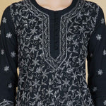 Load image into Gallery viewer, Black cotton kurta with all over tepchi chikankari

