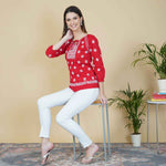 Load image into Gallery viewer, Red cotton peasents top with chikankari
