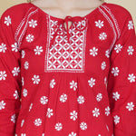 Load image into Gallery viewer, Red cotton peasents top with chikankari
