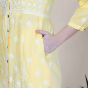 yellow cotton dress with front buttons