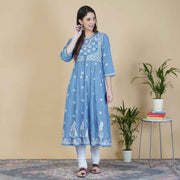Grey cotton chikankari anarkali with waist coat design