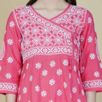 Load image into Gallery viewer, Carrot colour cotton anarkali with chikankari and side ties
