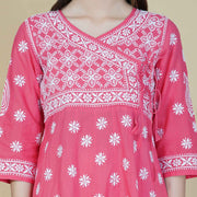 Carrot colour cotton anarkali with chikankari and side ties