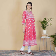 Carrot colour cotton anarkali with chikankari and side ties