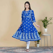 Blue cotton anarkali with chikankari and wait coat like design